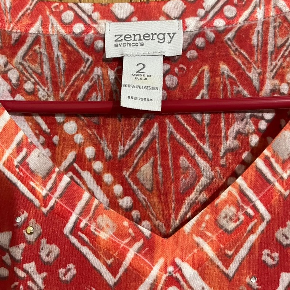 Zenergy by Chico’s Red Orange Detailed Casual Boho Summer Top Sz-L - Picture 4 of 6